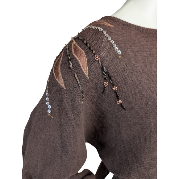 Vintage Lambswool & Angora Beaded Appliqué Sweater, Size Medium - Picture 6 of 9